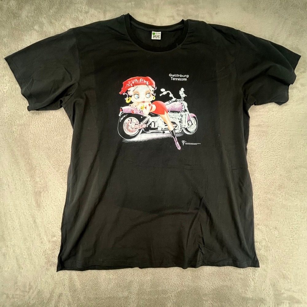 Merchize Mens Betty Boop Gatlinburg TN T-Shirt 2XL Black Preowned Biker Graphic